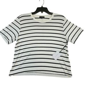 1 STATE Womens White Black Stripe Ribbed Knit T Shirt Short Sleeve Size M NWT